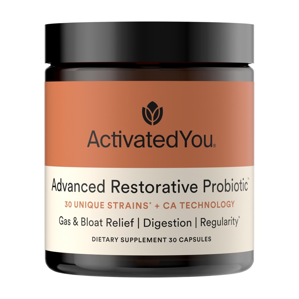 ACTIVATEDYOU Advanced Restorative Probiotic for Daily Use- 30 Strain Digestive Gut Health & Immune Function Support- Acidophilus Supplement for Radiant-Looking Skin (30 Capsules)
