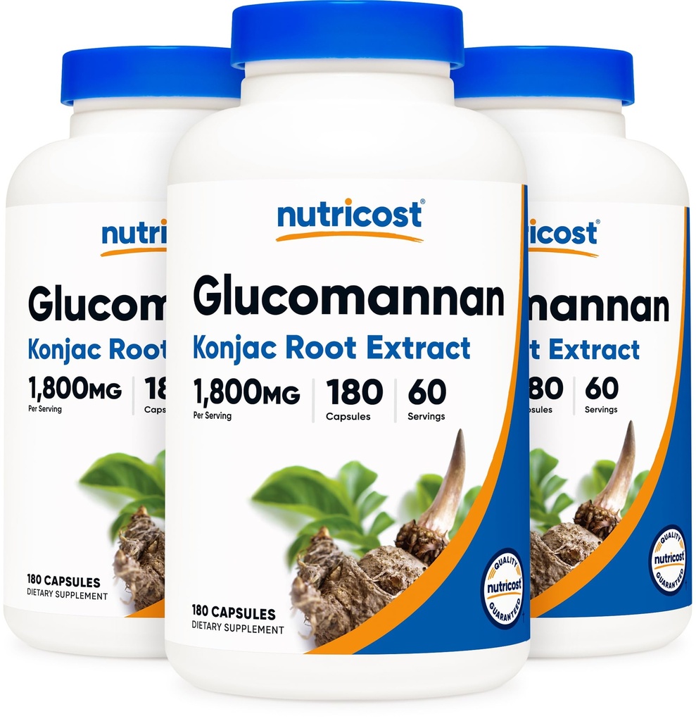 Nutricost Glucomannan 1. 800 mg per servering, 180 kapsler (3 flasker)