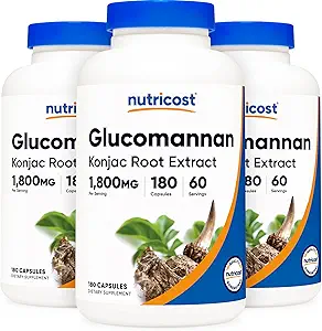 Nutricost Glucomannan 1. 800 mg per servering, 180 kapsler (3 flasker)