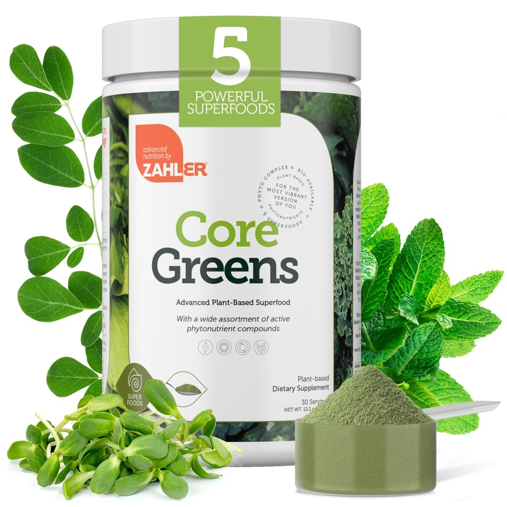 Zahler Core Green Powder Nutrition Kosttilskud - Superfood Powder - Super Green Juice & Smoothie Mix - Phytonutrient Rich med Spirulina, Chlorophyll & mere - Kosher Superfood
