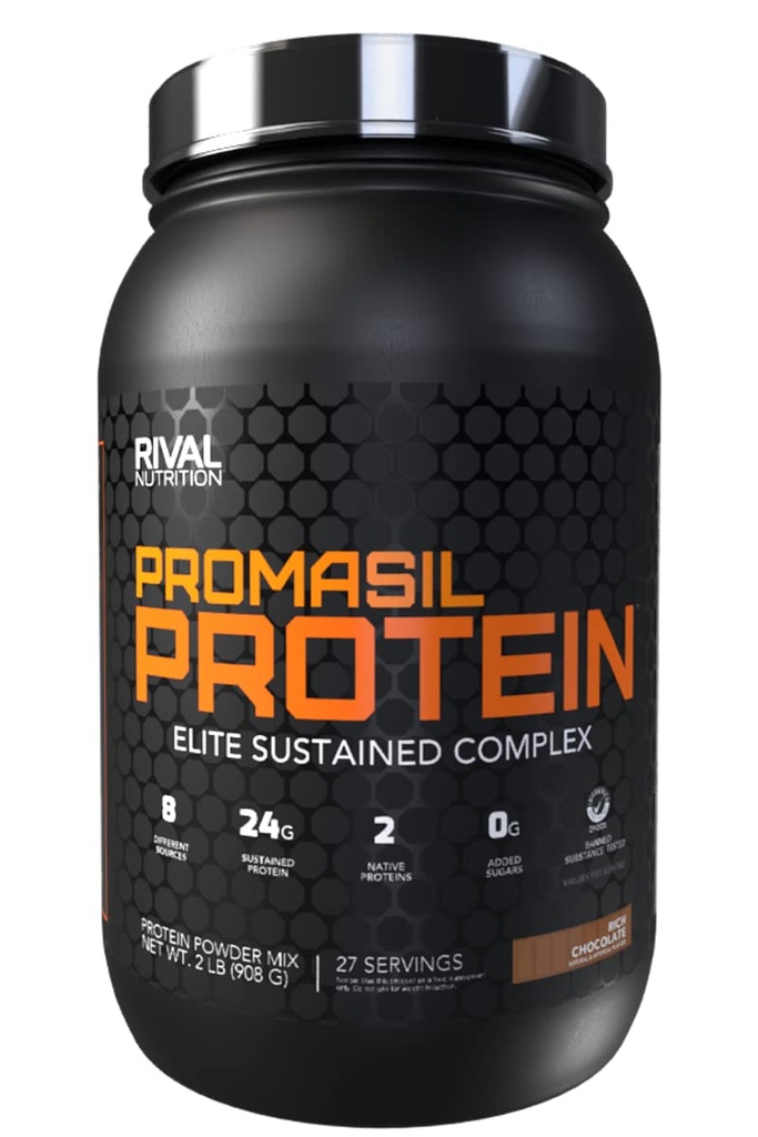 Promasil Protein Powder Rich Chocolate I 2 Lb, 27 Servings I 8 Different Sources Including Whey Isolate, Native Micellar Casein, and Egg White I 24g Sustained Protein Per Serving