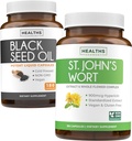Black Seed Oil & St. John 's Wort (3-måned Supply) Harmony Essence Bundle of Black Seed Oil (180 kapsler) Cold- presset Nigella Sativa & St. John' s Wort (180 kapsler) med kraftfuld 900mcg Hypericin