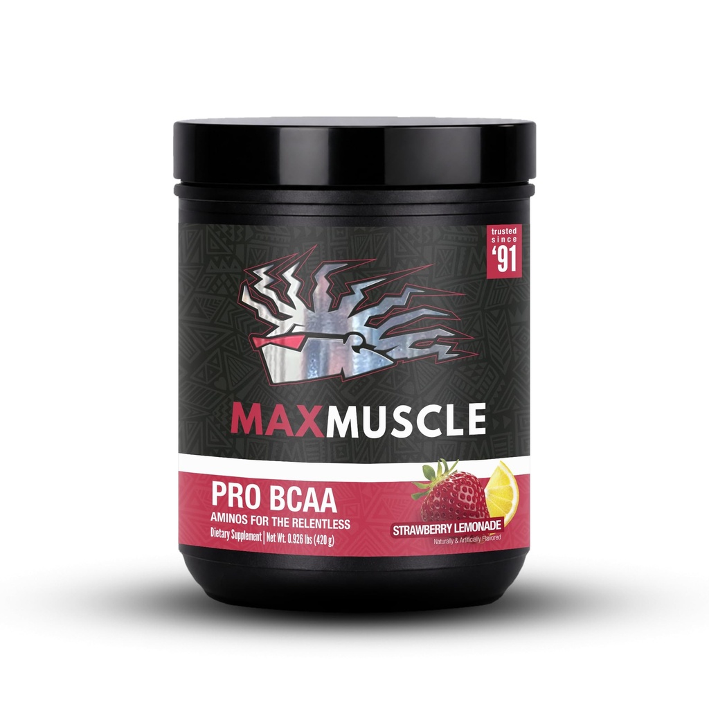 Max Muscle Pro BCAA, Aminos for The Relentless, 7G BCAA, Post Workout Muscle Recovery (Strawberry Lemonade)