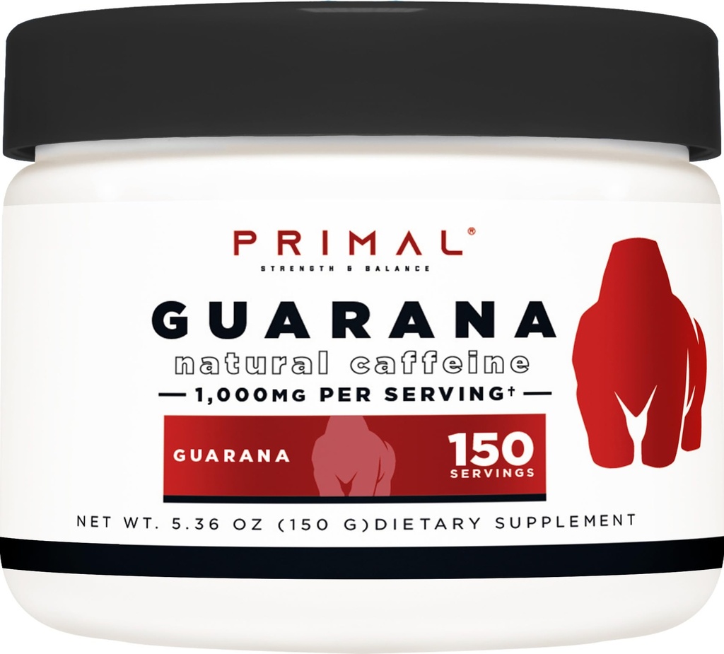 Primal Guarana Powder (150g) – Natural Caffeine Powder, 1,000mg Guarana Extract per Serving, 200mg Natural Caffeine, 150 Servings