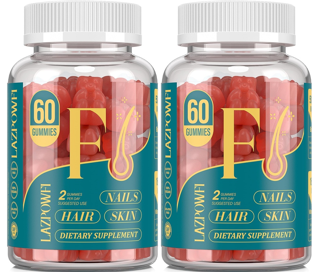 Biotin Gummies -Hair Skin and Nails Vitamins for Men & Women, Vegan Vitamin B7, Supports Hair Growth and Stronger Nails,60 Day Supply-Strawberry-2 Pack