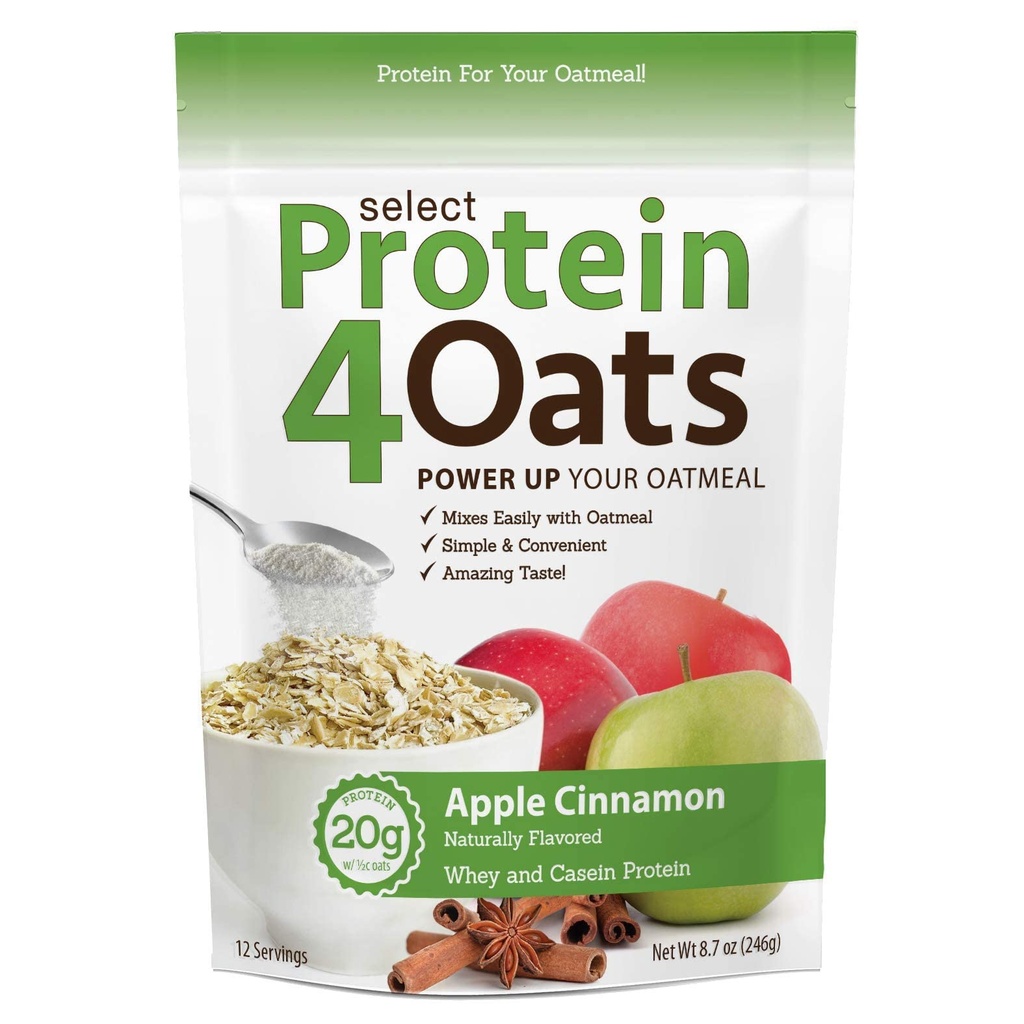 PEScience Protein4Oats, Protein Powder to Make Amazing Tasting Protein Oatmeal, with Whey and Casein, Gluten Free - Apple Cinnamon, 12 Servings