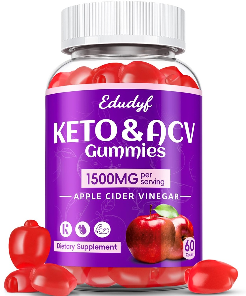 Keto ACV Gummies - 1500mg Apple Cider Vineddike Gummies med Probiotika, B12 og Keto Support, Detox & Cleanse, GMO Free & Vegan - 60 Greve...