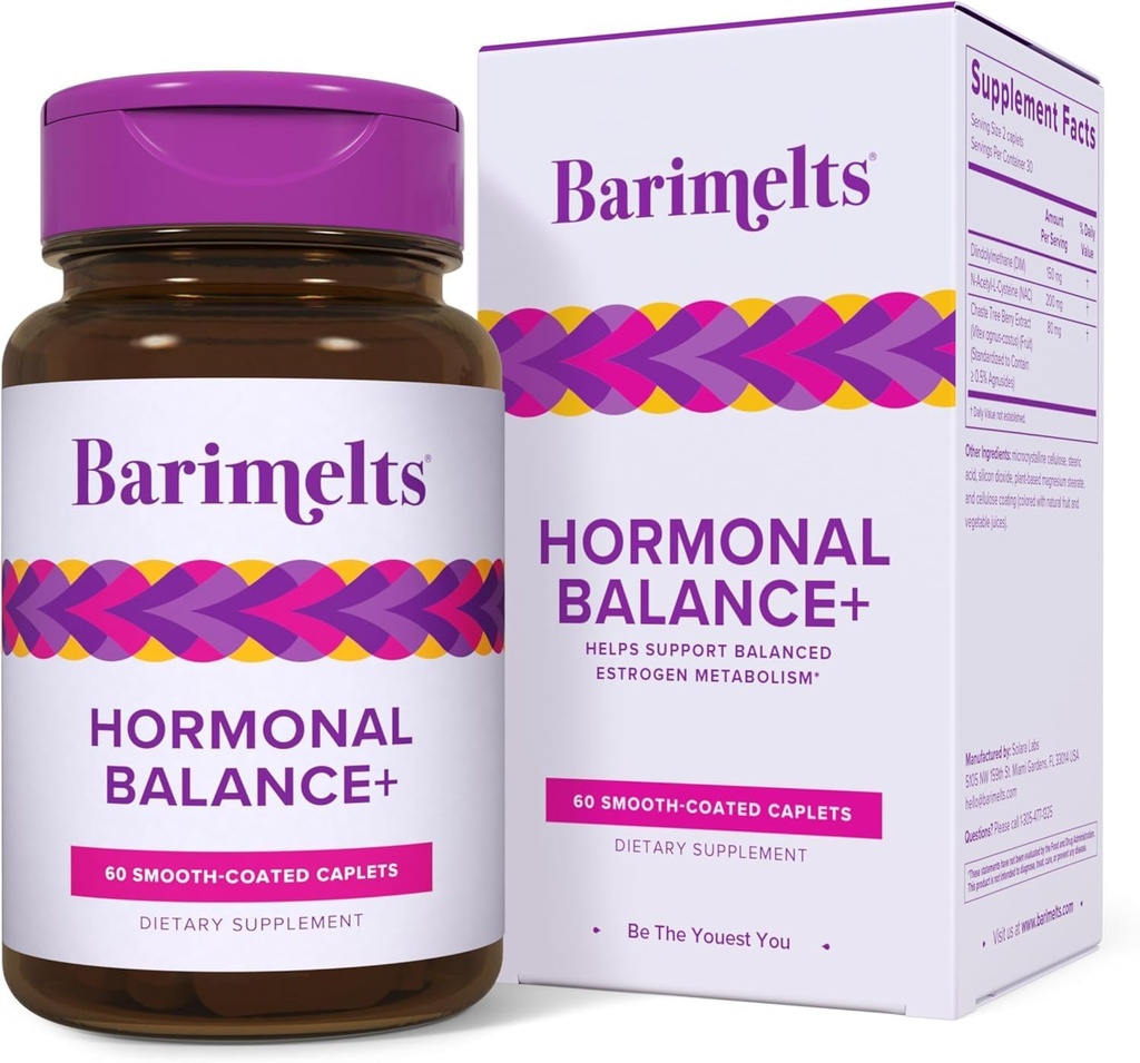 BariMelts Hormonal Balance + for GLP-1 Brugere og Bariatriske Patienter - DIM, NAC & Chasteberry Understøtter Hormonbalance for kvinder - 60 Smooth- Coated Caplets (1 - måned Tilgang)