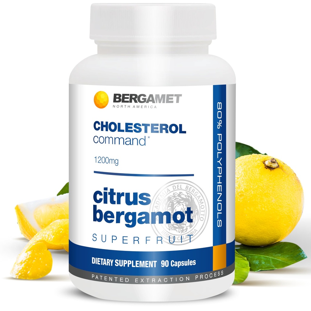 Cholesterol Command, Citrus Bergamot Superfruit Supplement, 47% Bergamot Polyphenol Fraction (BPF) Patenteret formel, Lavet i USA, 1 måned, 90 kapsler