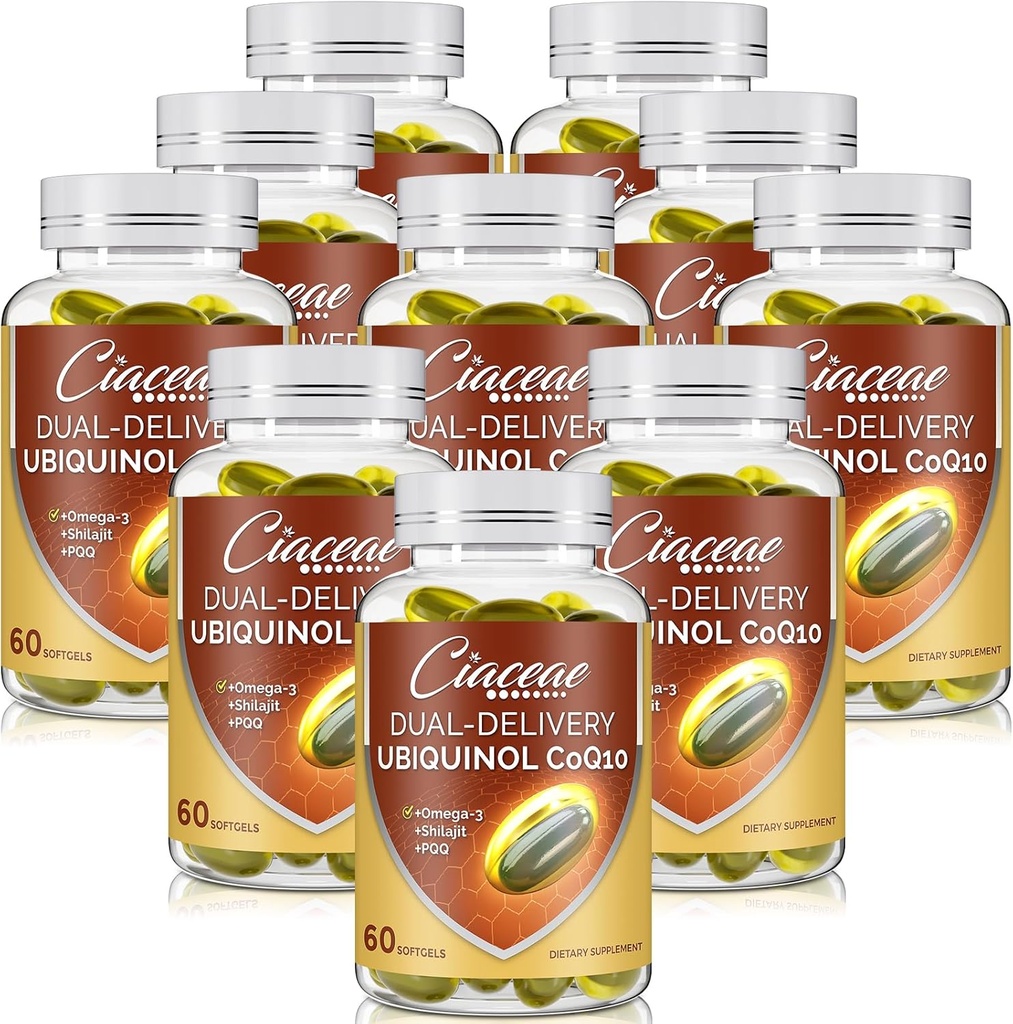 Ubiquinol CoQ10 600 MG Softgel med Omega-3 & Shilajit & PQQ, Advanced Dual- Delivery Coenzyme- Q10, Active CoQ10 Ubiquinol Supplement for Fertilitet, Antioxidant, Heart, Brain & Energy, 600 Servere