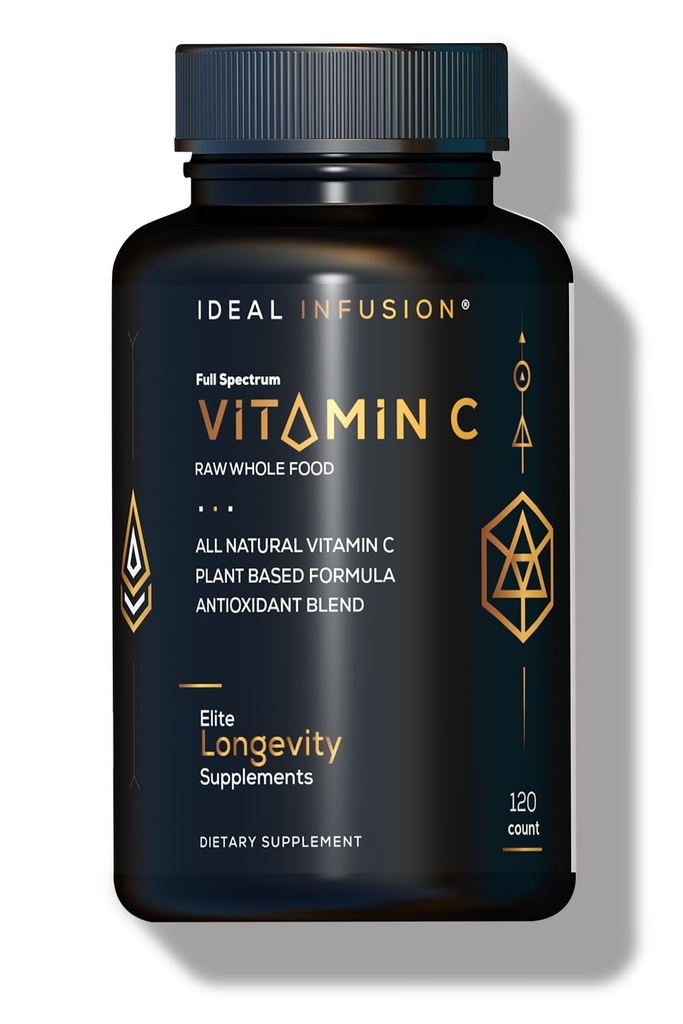 Ideel infusion Hel Food Vitamin C Complex: 675mg Organic Vitamin C fra Appelsiner og Acerola Berries med naturlige fødevarer baseret Bioflavanoider (60 Servere) Plante baseret C-vitamin, Vegan, Non- GMO