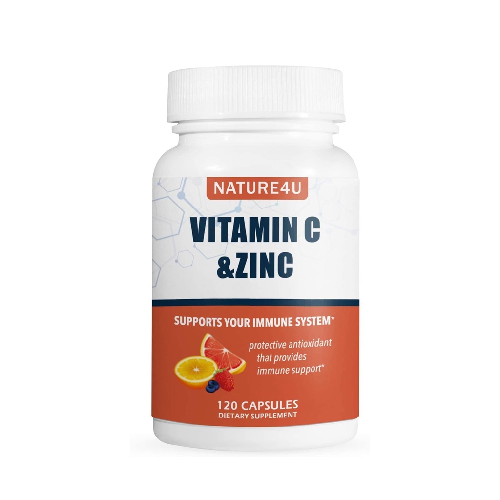 Vitamin C 1000mg med zink, Rose HIPS og Citrus Bioflavonoider, immuntilskud Antioxidanter Beskyttelse, 120 Kapsler
