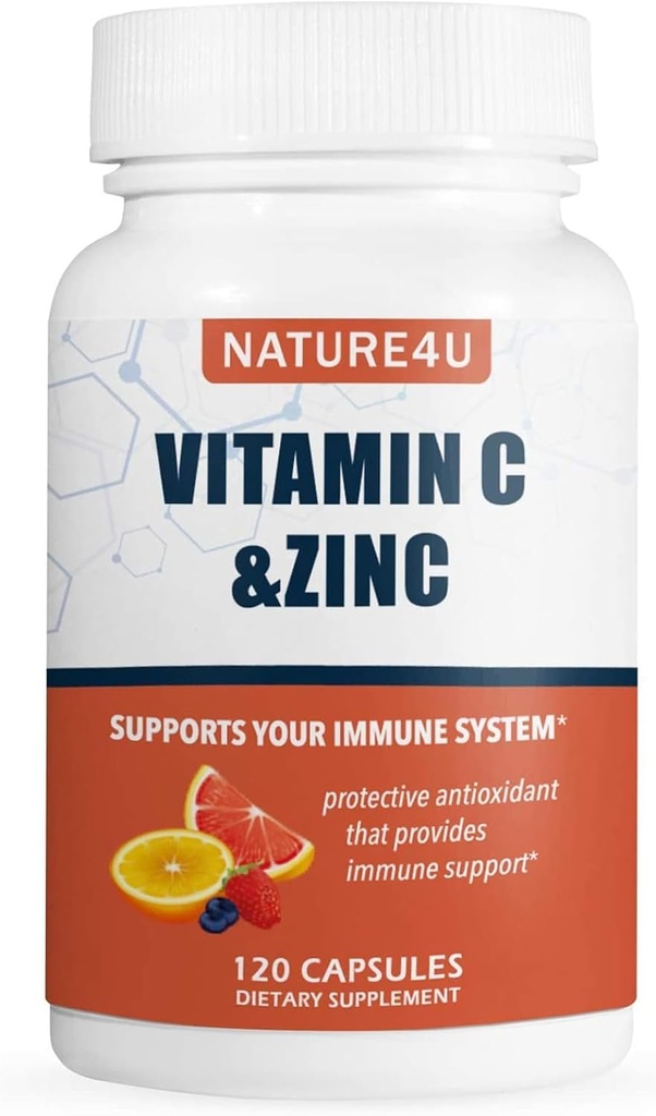 Vitamin C 1000mg with Zinc, Rose HIPS and Citrus Bioflavonoids, Immune Support Supplement Antioxidants Protection, 120 Capsules