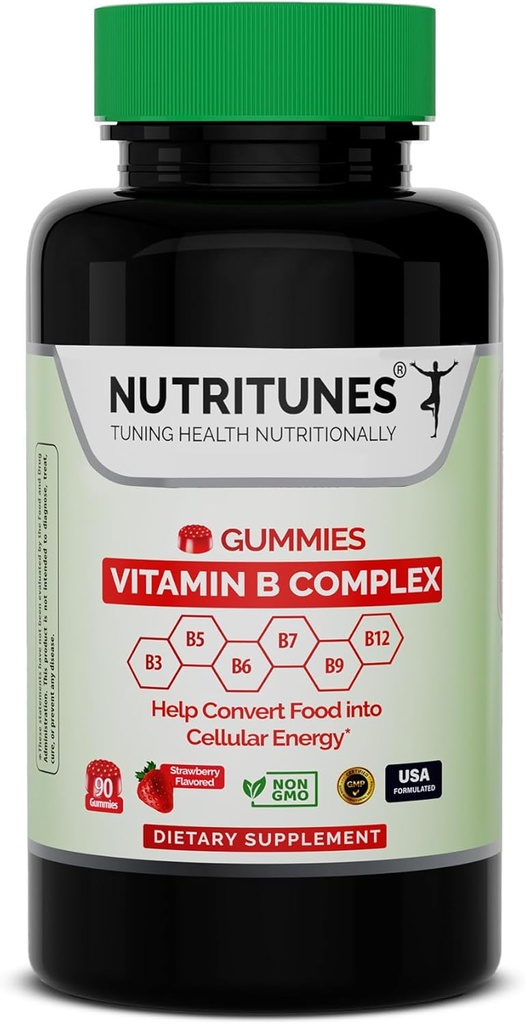 Vitamin B Complex Gummies- High Potency B Complex Vitamin Gummies med methyl B12, Folate, Biotin & C-vitamin - non-GMO, Vegan, Gluten- Free - 90 Gummies - Made in USA