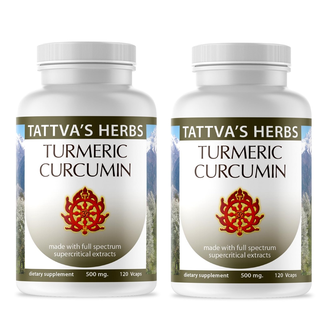 Tattva's Herbs Turmeric Curcumin 2-Pack (240 Capsules Total, 500mg) | Premium Supercritical CO2 Extract with Black Peppe | Premium Holistic CO2 Turmeric Curcumin 2 pack enhanced with black pepper extract for advanced absorption and purity
