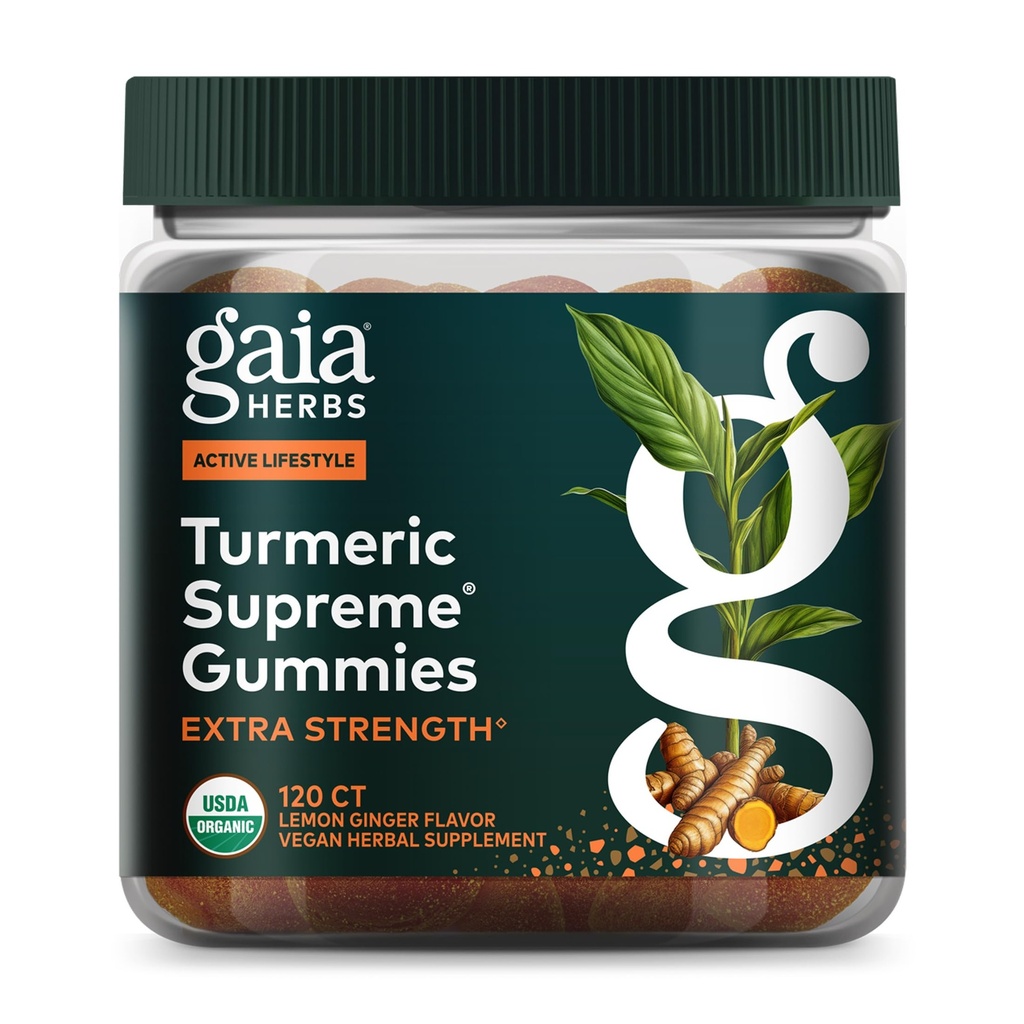 Gaia Herbs Turmeric Supreme Gummies Extra Strength - Supports Healthy Inflammatory Response in Healthy Individuals* - Lemon Ginger Flavor - 120 Vegan Organic Gummies (40 Servings)