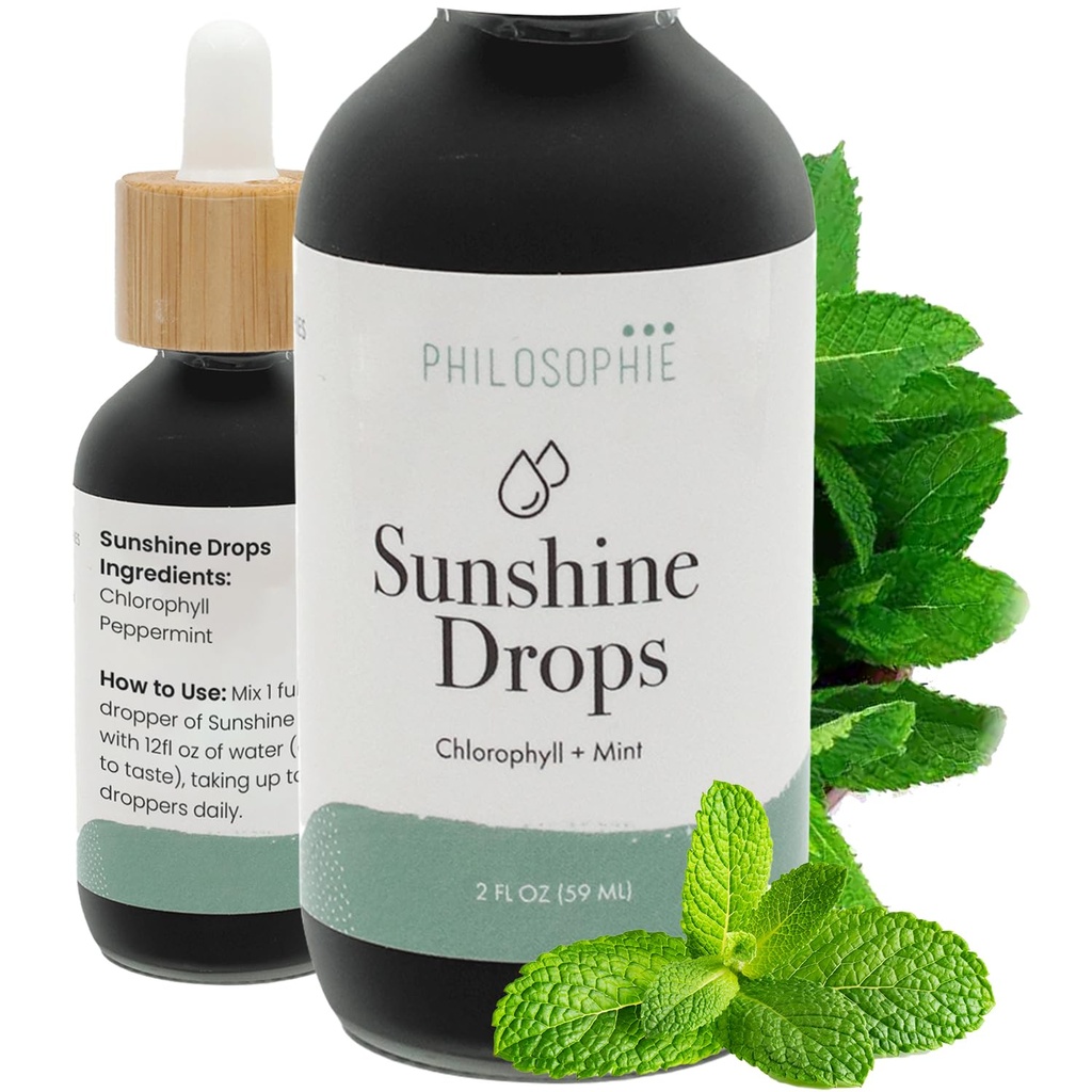 Philosophie Liquid Chlorophyll Sunshine Drops for Water against 124; Organic Chlorophyll Drops med Mint for Detox, Intern Deodorant & Energy Boost Dex124; Natural Vegan Supplement, Non- GMO, 2oz