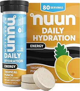 Nuun Energy Electrolyte Tablets with Ginseng, Coffein from Green Tea Extract, Vitamin B12, B6, B5, Magnesium & 4 Andre Electrolytes, Gluten Free & Vegan, Ginger Lime Zing, 8 Pack (80 Servere i alt)