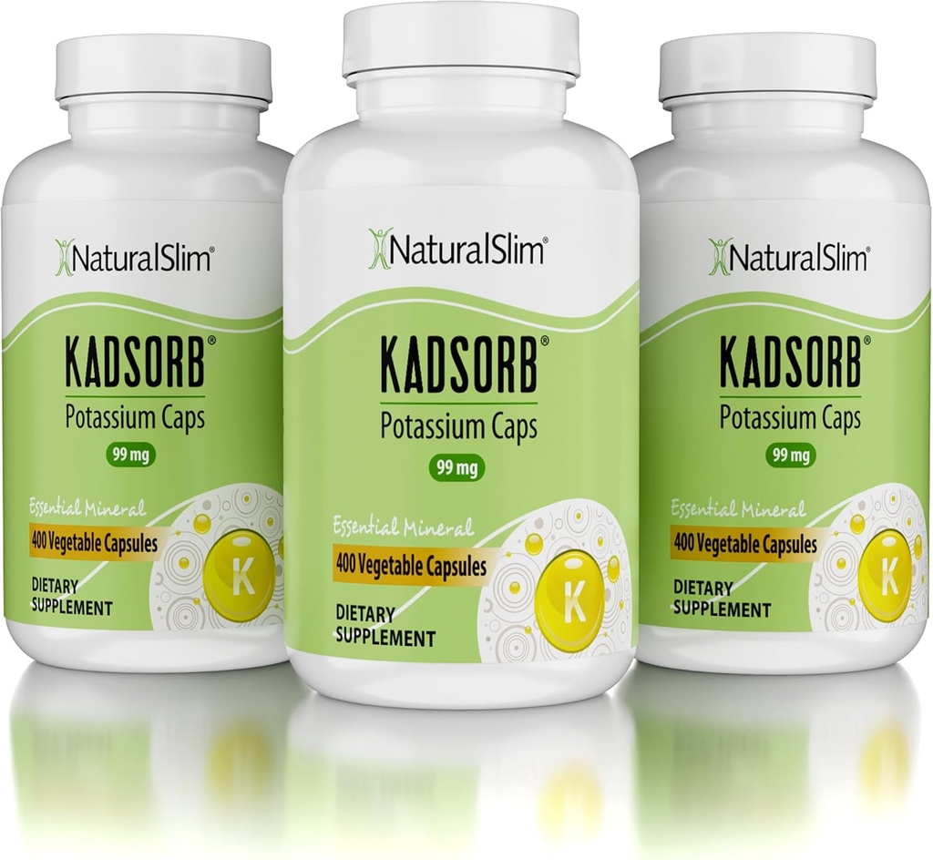 NaturalSlim Natural Kalium Citrate Gluconate 99 mg - Kadsorb understøtter elektrolytbalance & normal pH - Absorberbare kaliumtilskud med essentielle mineraler - Ikke GMO 400 kapsler 3 pakning