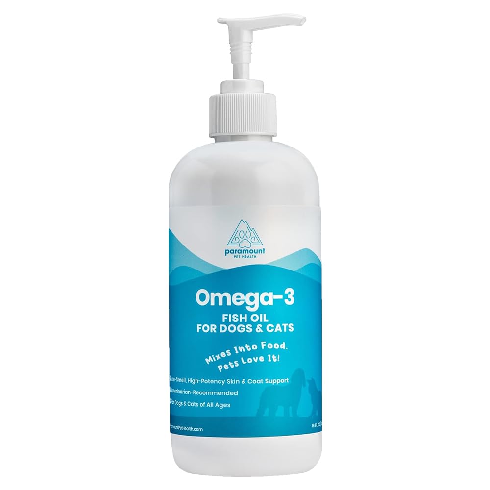 Wild-fanget Omega 3 Fish Oil til hunde & katte, flydende EPA DHA supplement til hud, Coat, Joints & Heart, Low- Odor Omega 3 Drops til små hunde Breeds & katte med Itchy Hud, 16 oz