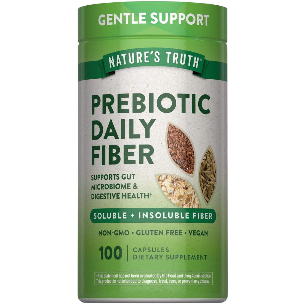 Nature's Truth Prebiotic Fiber Supplement Capsules | 100 Count | for Digestive Health | with Organic Flax Seed & Fennel Seed | Vegan, Non-GMO & Gluten Free