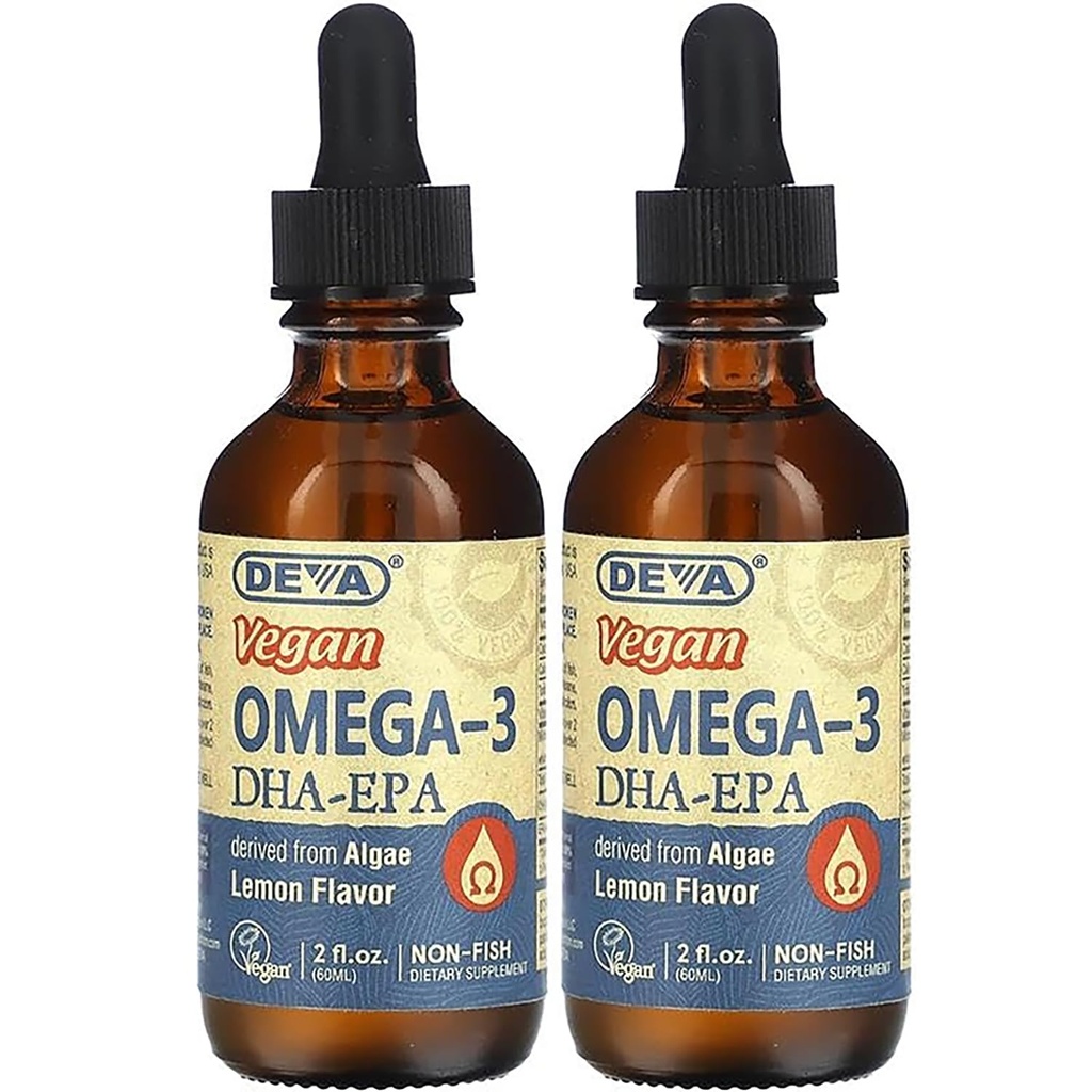 DEVA Vegan Liquid DHA-EPA (Lemon Flavor) 2 Fl. Oz Liquid (Pack of 2)