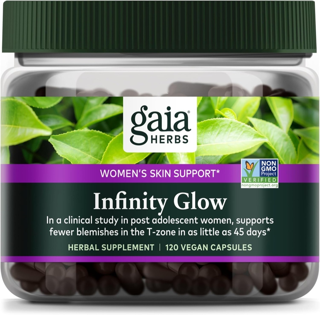 Gaia Urter Infinity Glow - Kvinder Skin Support - Skin Care for kvinder med grøn te, EGCG, Reishi Mushroom, Pomanox Pomegranat & Spearmint - 120 Veganske kapsler (30-dages forsyning)