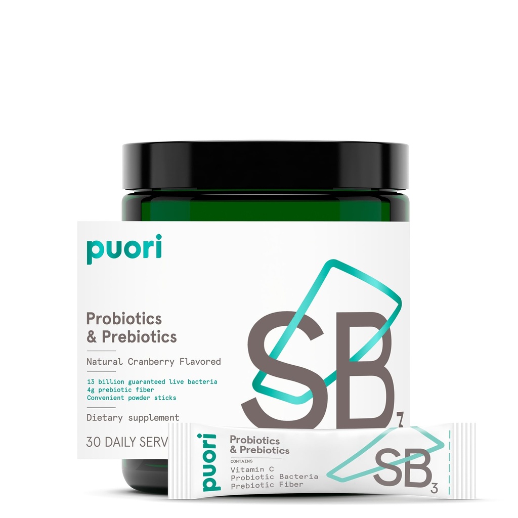 Puori Probiotika og Prebiotika Kosttilskud - 13 Millioner CFU x 30 Servering - Support Immun og fordøjelsessygdomme - Fiber 4g, C-vitamin 200 mg - SB3 Bifidobacterium, Lactobacillus Fermentum