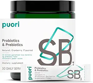 Puori Probiotika og Prebiotika Kosttilskud - 13 Millioner CFU x 30 Servering - Support Immun og fordøjelsessygdomme - Fiber 4g, C-vitamin 200 mg - SB3 Bifidobacterium, Lactobacillus Fermentum