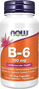 NOW Foods Supplements, Vitamin B-6 (Pyridoxine HCl) 100 mg, Cardiovascular Health*, 100 Veg Capsules