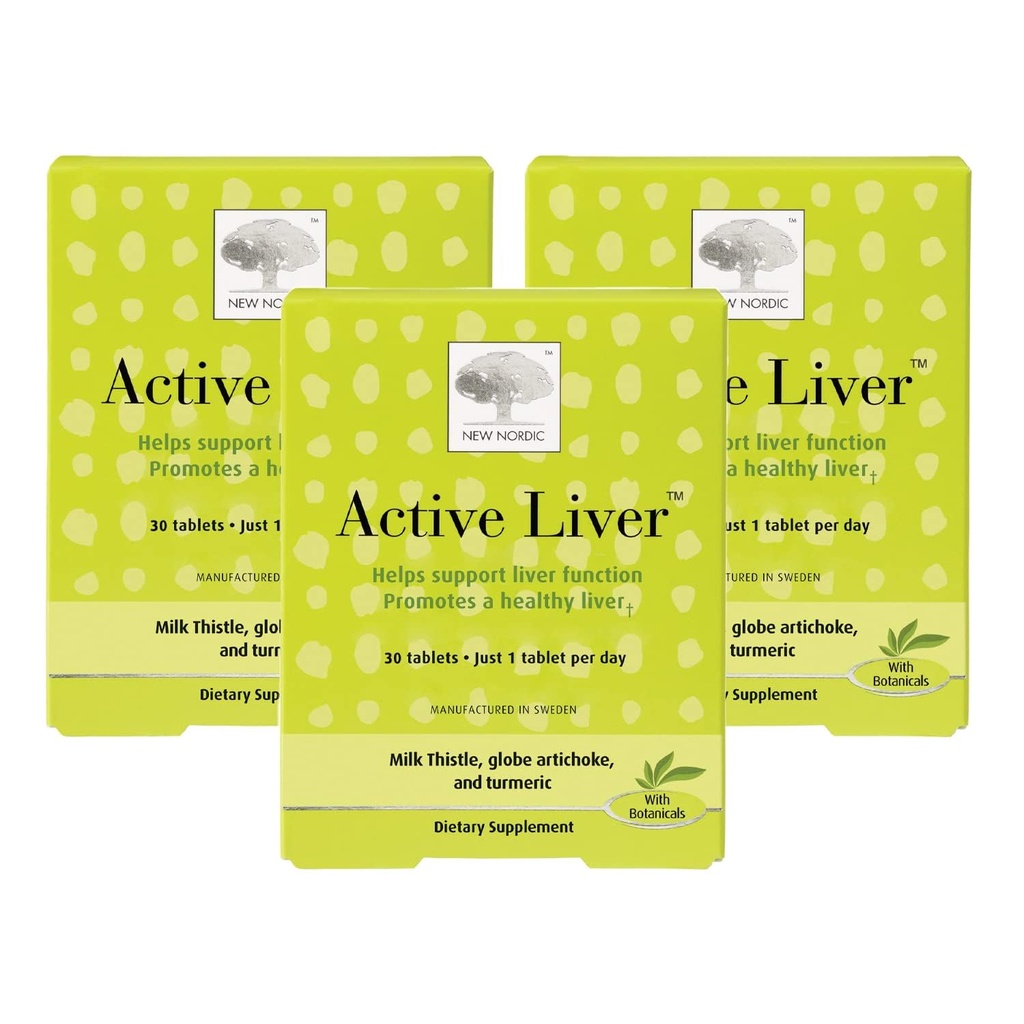 NEW NORDIC Active Liver 90-Day Supply, Daily Liver Supplement, Milk Thistle, Artichoke & Turmeric, 30 Tablets (Pack of 3)