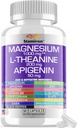 Magnesium Complex 1000mg L Theanine 200mg Apigenin 50mg tillæg med Mag Glycinate Citrat Malattaurat + Kamille 5- HTP Passion Flower Lemon Balm B6 Ashwagandha og L Tryptophan - Made in USA