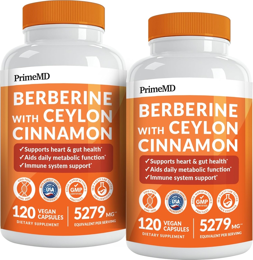 21- in-1 Berberine Supplement med Ceylon Cinnamon med Chrom, Bitter Melon og Green Tea Extract og Black Pepper Extract 5X for Energy & Metabolisme Support med 5279 mg (120 ct, pakke af 2)