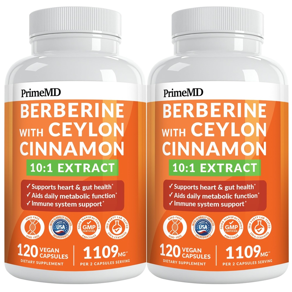 21- in-1 Berberine Supplement med Ceylon Cinnamon med Chrom, Bitter Melon og Green Tea Extract og Black Pepper Extract 5X for Energy & Metabolisme Support med 5279 mg (120 ct, pakke af 2)