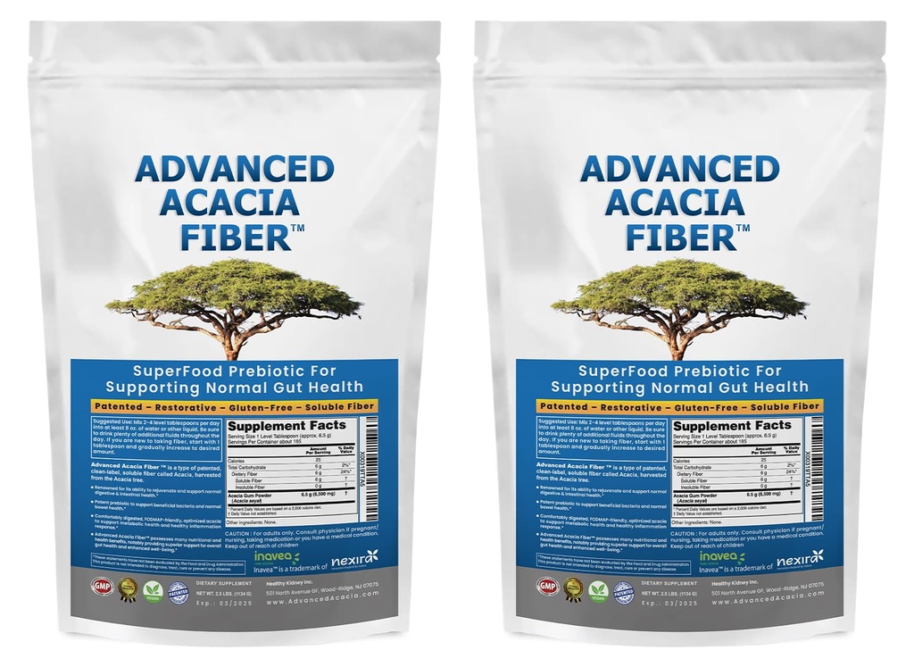 Advanced Acacia Fiber Powder 5 Ibs (80oz) Soluble Leaky Gut Repair, Organic Fiber Supplement Powder Prebiotic for Gut Repair - 2 Pack