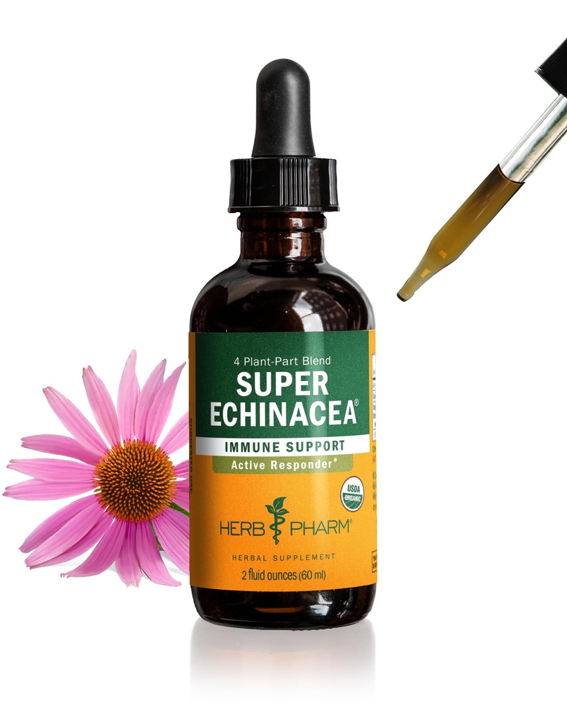 Herb Pharm Certified Organic Super Echinacea Liquid Extract Drops til aktiv immunsystem support, 2 Oz