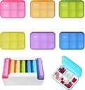7 Piece Set Pill Organizer 6 gange om dagen, Ugentlig Daily Travel Medicine Organizer Portable 7 Dag 42 Compartments Pill Box med moisture- Proof Pill Case Travel Pill Container for Vitaminer, Kosttilskud