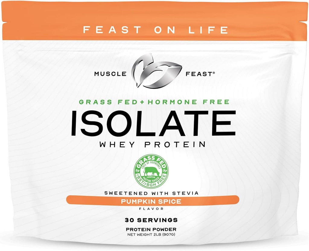 Muskel Feast Grass- Fed Whey Protein Isolate, Alle naturlige Hormone Free Pasture Raised, Whey Isolate Protein Powder for mænd og kvinder, Clean, Gluten- Free, Lækker Isolate Protein - Græskar Spice, 2lb