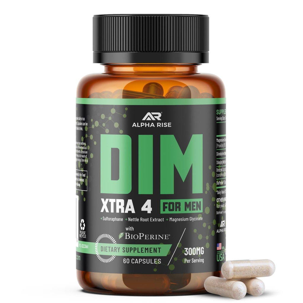 Premium DIM supplement til mænd Note 124; Østrogen Blocker & Aromatase Inhibitor Note 124; Diindolylmethan, Nettle Root Extract, Magnesium Glycinate & Sulforaphane; Hormon Balance & Lever Protection