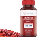 Novakrill Krill Oil Omega 3 Supplement - 1000mg Softgels med EPA, DHA, Astaxanthin - Ingen Fishy Aftersmage - Let at synke antarktisk krill Oil - 60 flydende kapsler