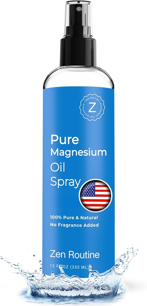 Pure Magnesium Oil Spray 12oz (Single) - Organic USP Grade Magnesium Spray, Tematisk Magnesium Glycinat, Magnesium Oil for Feet, Krop, Muskler & Ben kramper - Made in USA