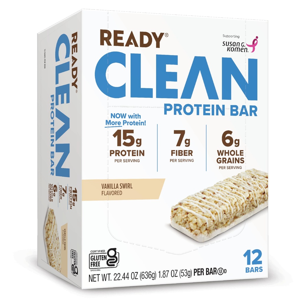 Ready® Protein Bars – High-Protein Snack with 15g Whey Protein, With Flaxseeds and Omega-3s for Sustained Energy, Supports Lean Muscle and Recovery – Vanilla Swirl, 12 Pack