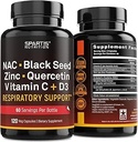 NAC 600mg Black Seed 500mg Zinc Picolinate Quercetin Vitamin C Vitamin D3 Respiratory Support (Pack of 1 Bottle at 120-Caps)