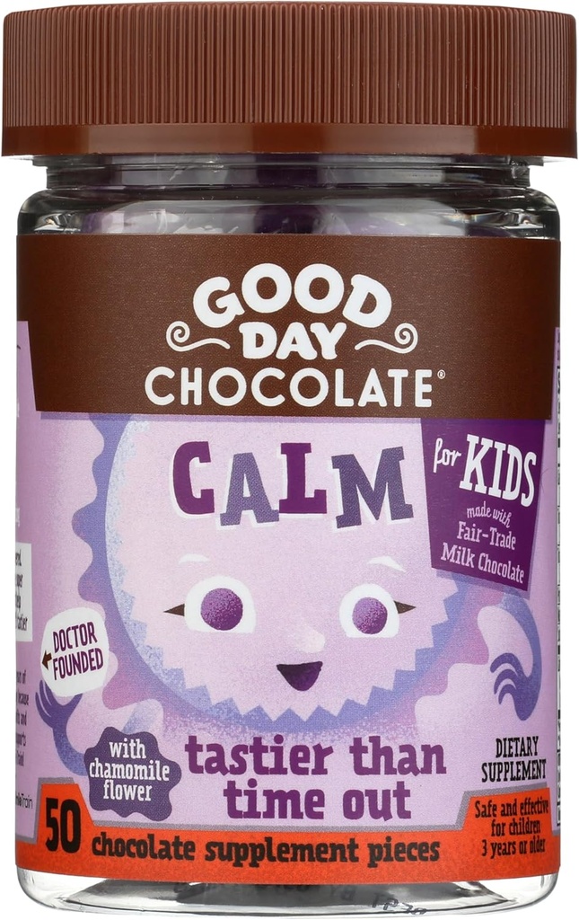 God dag Chokolade Natural Calming Supplement for børn, Blend of Camomile, L-Theanine, Fair Trade og non-GMO chokolade, 50 stykker
