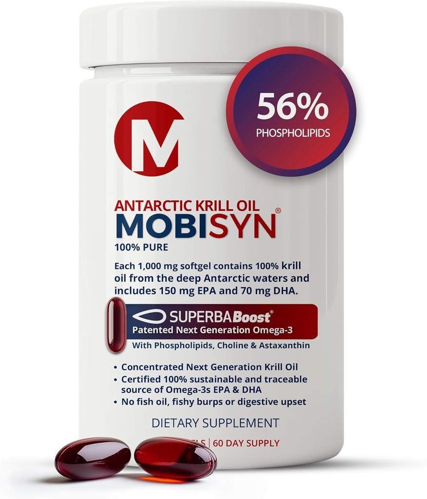 100% Pure Organic Antarctic Krill Oil 1000mg, 60- dage, Omega 3, Højeste koncentration 56% Phospholipider, EPA Cholin, Astaxanthin, Wild fanget, Bæredygtig, Understøtter hjerte, hjerne, ingen fiskeolie