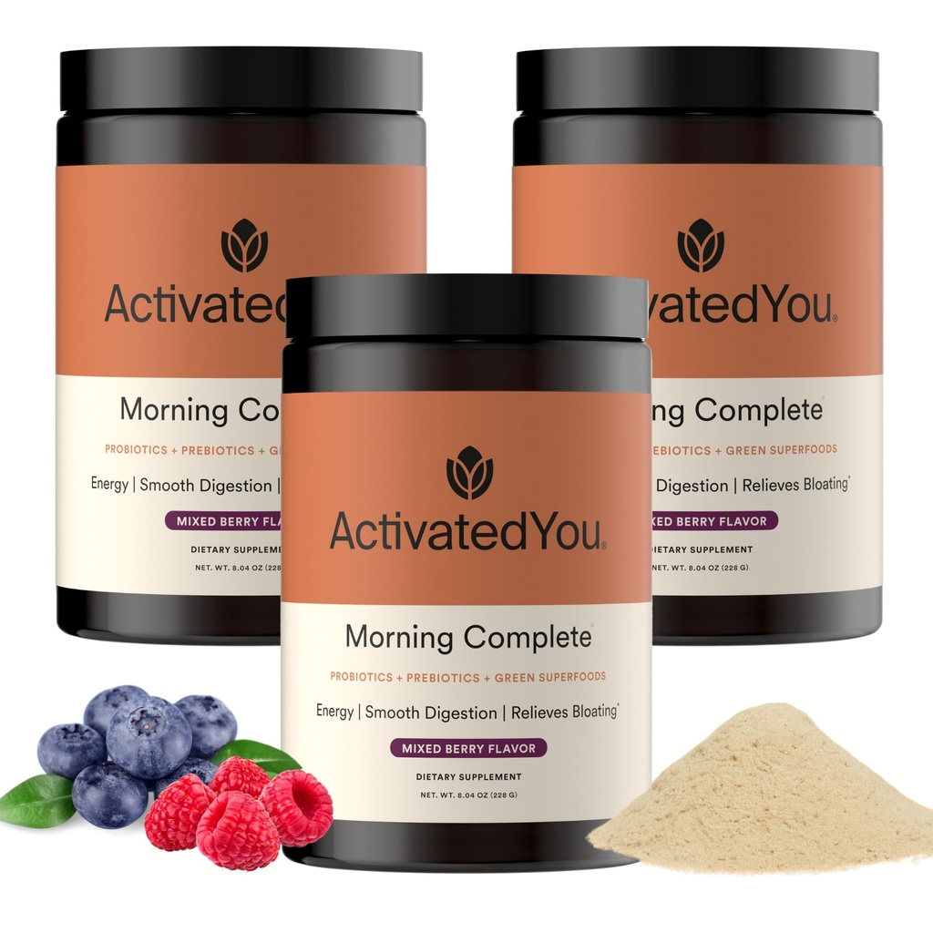 ACTIVATEDYOU Morning Complete Super Greens Powder Drink Mix - Gut Health Boost with Prebiotics, Probiotics, & Antioxidants - 10 Billion CFUs, Mixed Berry Flavor - Greens Superfood Powder - 3 Pack