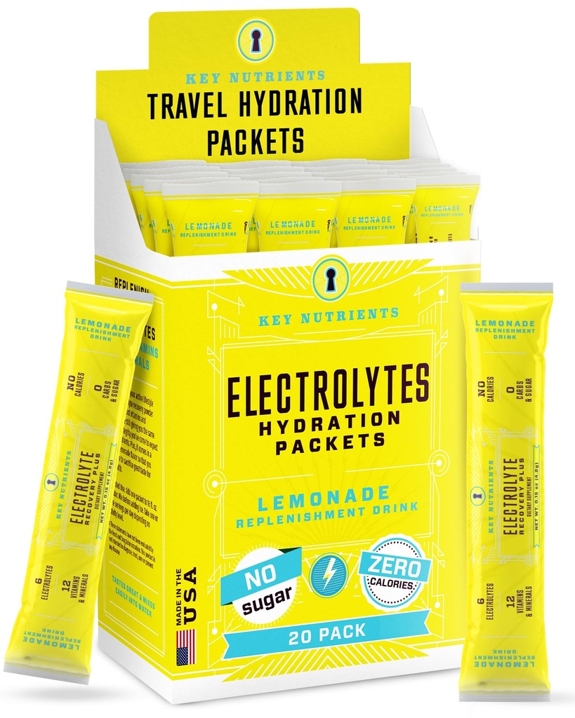 KEY NETRIENSER Electrolytes Powder Packets 20 Pack - No Sugar, Refrishing Lemonade, Hydration Packets med Electrolyte Powder for Refrishing Electrolyte Drink Mix Packets - Zero Calories