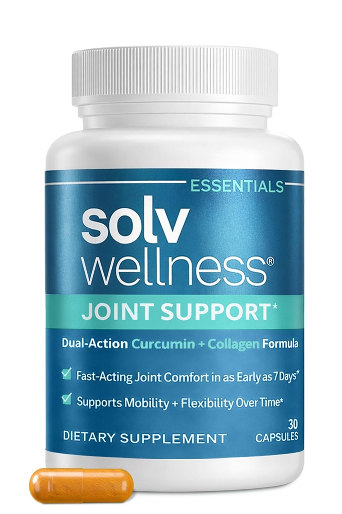 Solv Wellness Joint Support Supplement, Turmeric Curcumin + Type II Collagen, for Joint Comfort, Mobility & Flexibility, 30 Capsules​