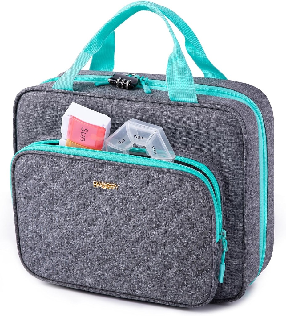 BAGSFY Medicine Bag for Traveling, Pill Flaske Organizer Opbevaring, Stor Medicin Rejsetilfælde, Piller Box for Vitamin, Førstehjælp Kit Tasker Tomme. (Leveres med Ugentlig Pill Organizer)