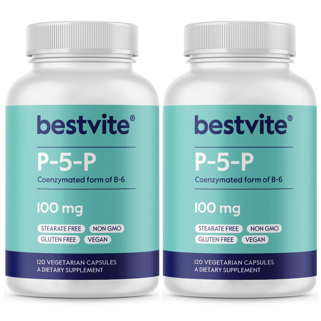 BESTVITE P- 5- P 100mg (240 vegetariske kapsler) (120 x 2) (CoEnzymated Form of B- 6) - No Stearates - Vegan - Non GMO - Gluten Free
